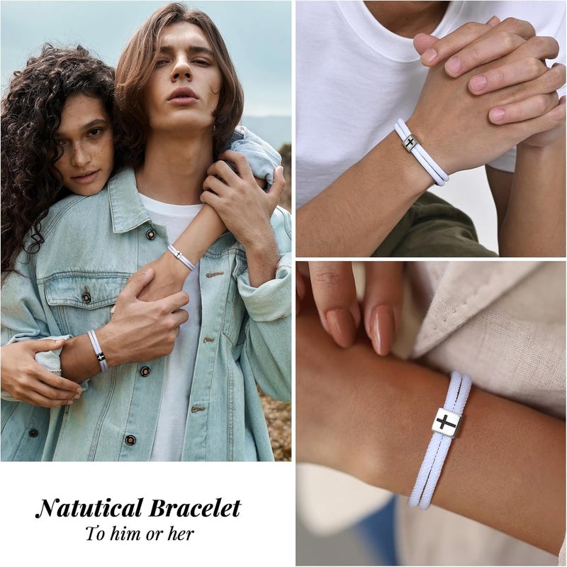 TempBeau Store Braided Men Rope Cross Bracelet - Adjustable Tree of Life Cord Surfing Bracelet, Handmade Nautical Navy Marine String Bracelet with Metal Knot, Easter Women Bracelets Gifts - Image 3